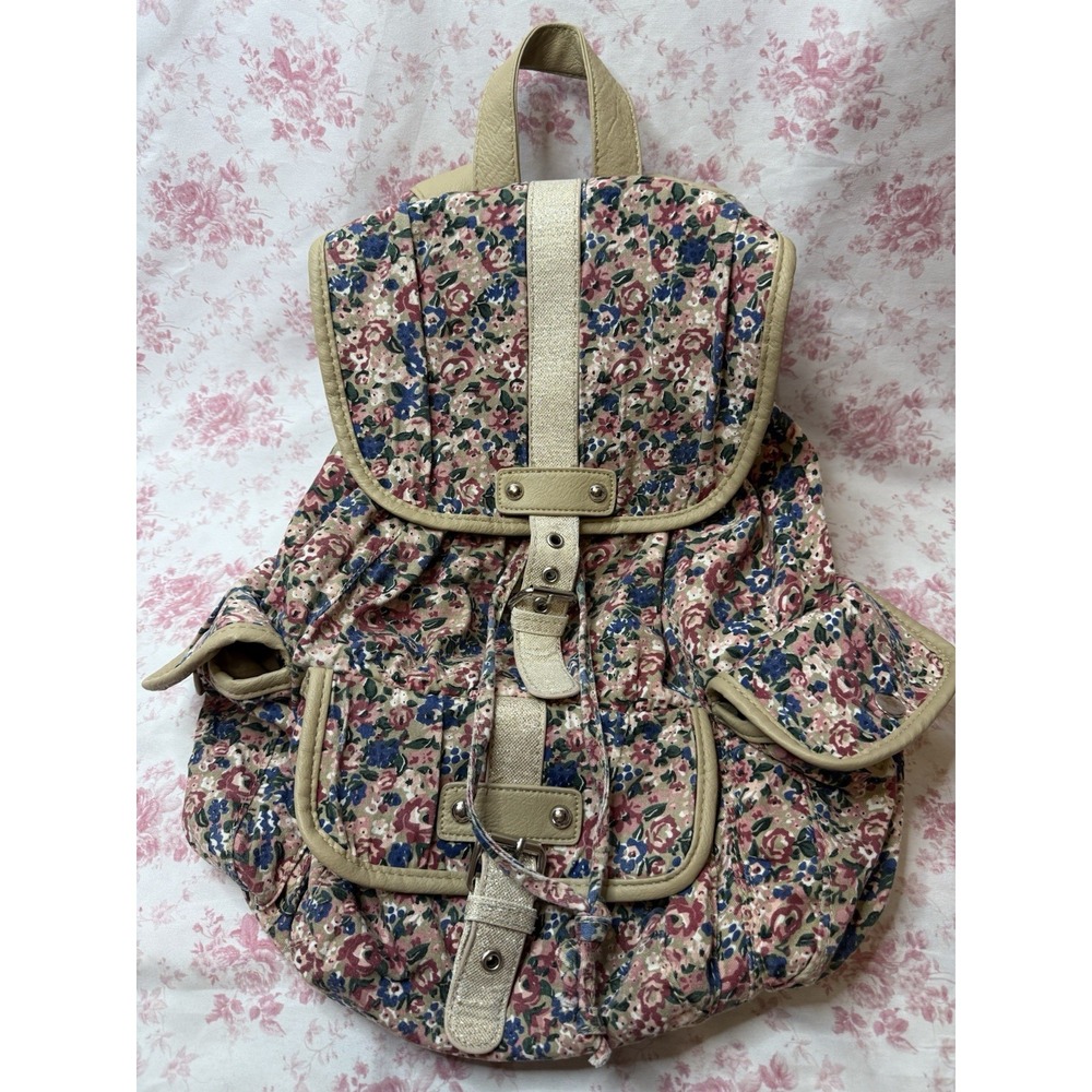 Vintage Candie's Floral Backpack Pink Blue Drawstring Buckle Y2K